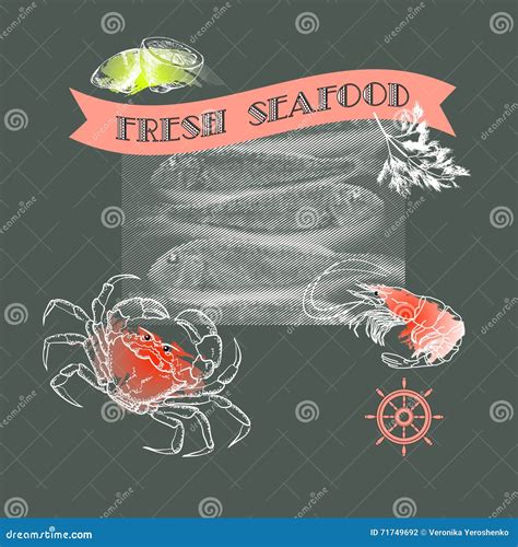 Silhouette Crab Shrimp Fish Lemon Stock Vector Illustration Of