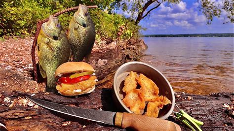 Catch N Cook CRISPY Panfish Sandwich On A Lake Island YouTube