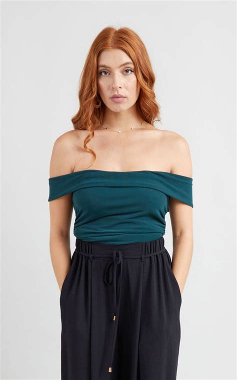 Mesh Off The Shoulder Ruched Top Pagani