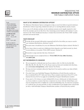 Fillable Online Tiaa Cref Requesting The Minimum Distribution Option