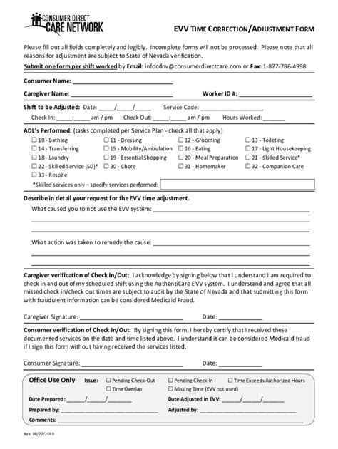 Fillable Online Evv Time Correction Adjustment Form Fax Email Print