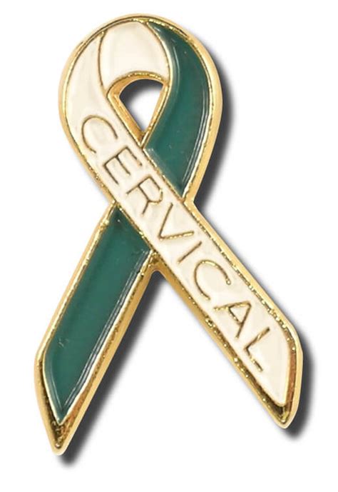 Cervical Cancer Ribbon Pin Teal and White | StockPins.com