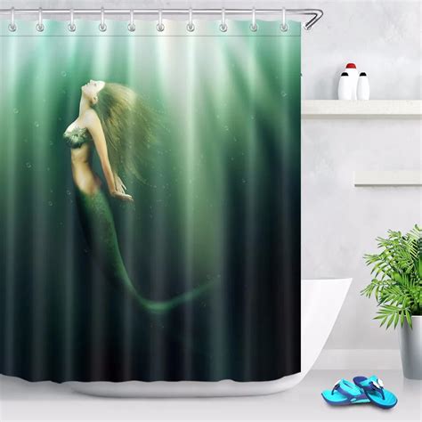 72 Underwater Sea Budding Female Mermaid Bathroom Fabric Shower