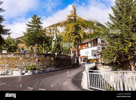 Zermatt Switzerland October 7 2019 Town Street View With Church In