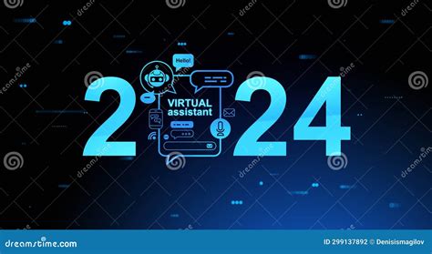 Virtual Assistant Hologram With 2024 Year And Chat Bot Icons Stock Illustration Illustration