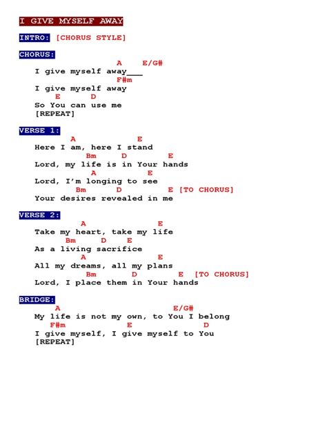 I Give Myself Away: Lyrics and Chords for a Worship Song | PDF | Song ...