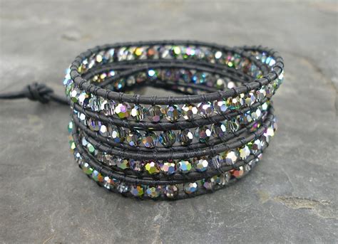 Sale Leather Wrap Swarovski Crystal Bracelet By Braceletologie