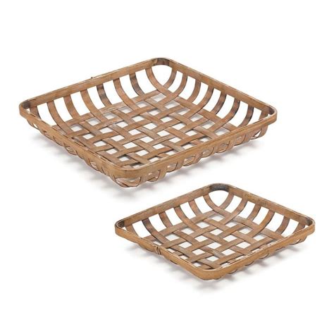 Melrose Square Woven Basket Decorative Tray Table Decor 2 Piece Set