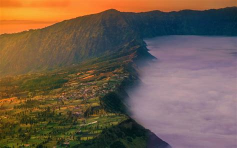 Green Rocky Mountain Landscape Nature Village Mount Bromo HD