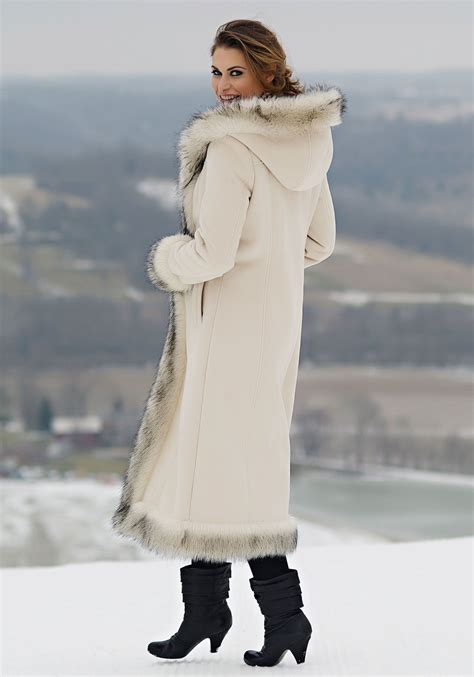 Ivory Faux Fur And Suede Full Length Hooded Coat Fabulous Furs Fabulous