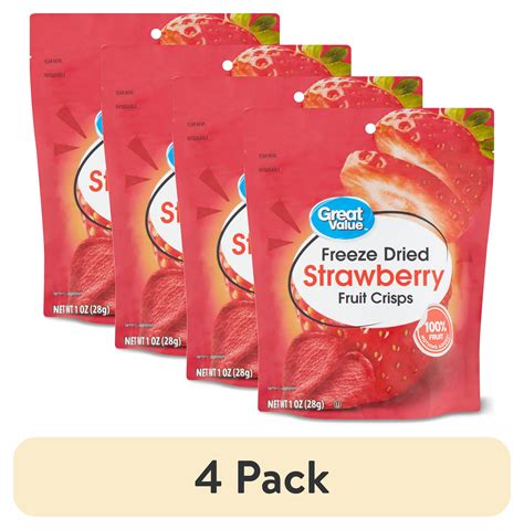 4 Pack Great Value Freeze Dried Strawberry Fruit Crisps 1 Oz