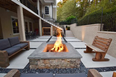 Concrete Squares and Slate Chips Patio with Custom Fire Pit