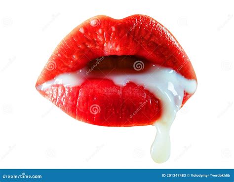 Open Female Mouth With Drop Of Milk Beauty Face Closeup Close Up View