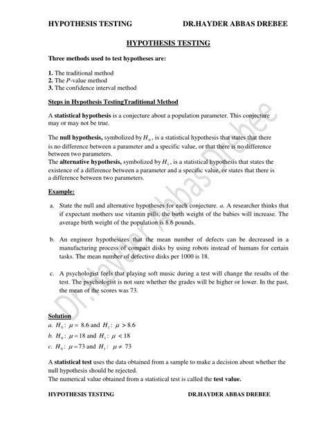 PDF HYPOTHESIS TESTING