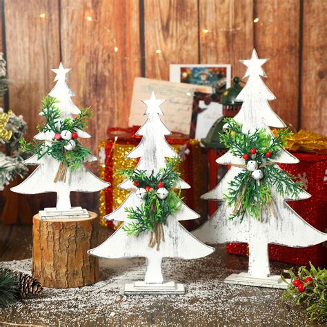 Soaoo 3 Pcs Christmas Table Decorations Tall Standing White Wooden ...