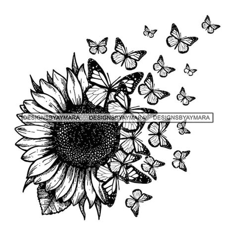 Sunflower Butterflies Silhouette Etsy