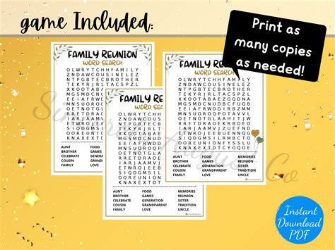 Family Reunion WORD SEARCH Family Reunion Party Game Printable Family ...