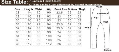 Us Pant Size Chart