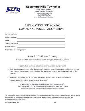 Fillable Online Certificate Of Zoning Compliance Occupancy Application