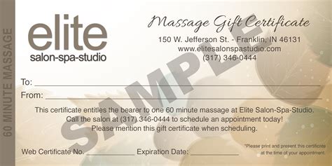 Massage T Certificate Sample Elite Salon Spa Studio