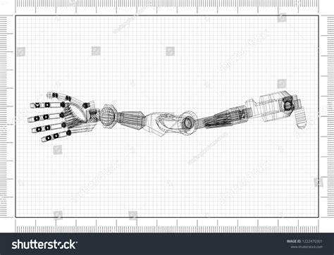 Robotic Hand Architect Blueprint Stock Illustration 1222470301