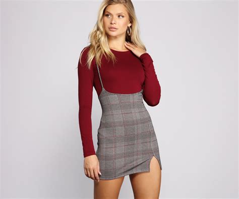 Sassy Plaid Suspender Mini Skirt And Windsor