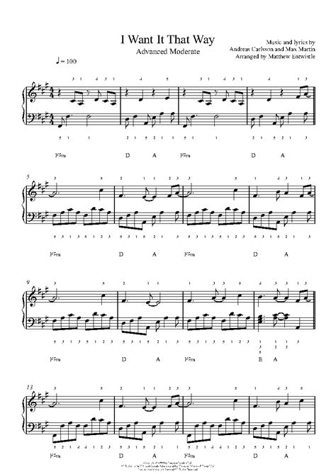 I Want It That Way By Backstreet Boys Sheet Music And Lesson Advanced Level