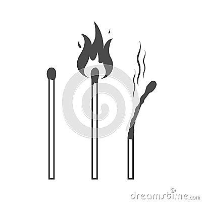 Matches Icons Lighted Match And Burned Match Vector Illustration