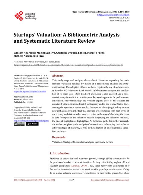 Pdf Startups Valuation A Bibliometric Analysis And Systematic