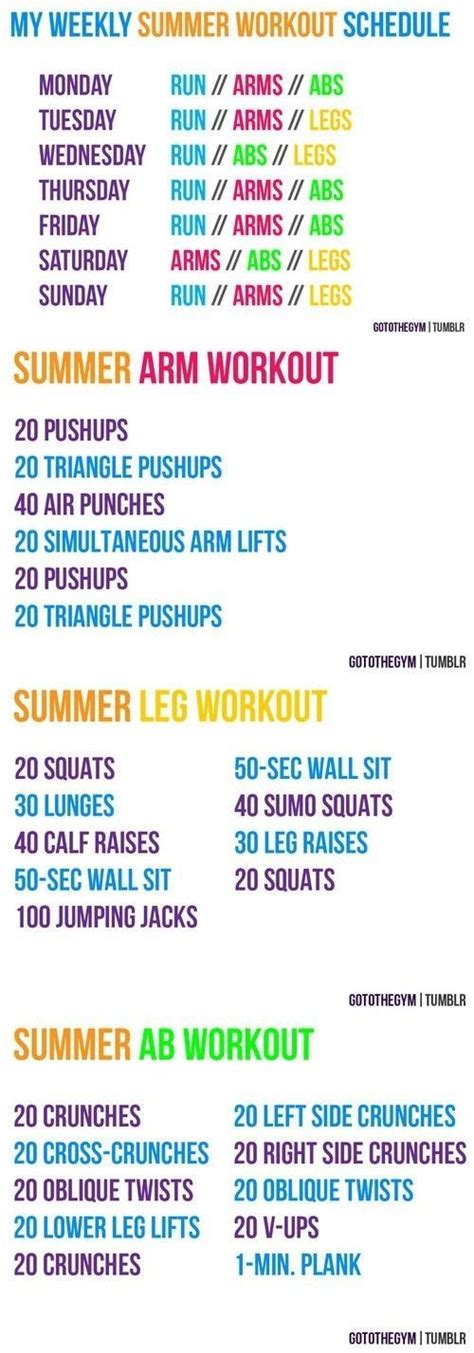 Summer Workout Schedule - Infographic