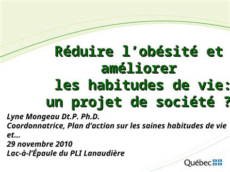 Ppt R Duire Lob Sit Et Am Liorer Les Habitudes De Vie Les Habitudes