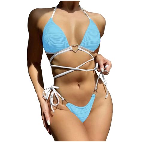 WREESH Womens Two Piece Swimsuit String Bikini Sets Metal Ring Bikini