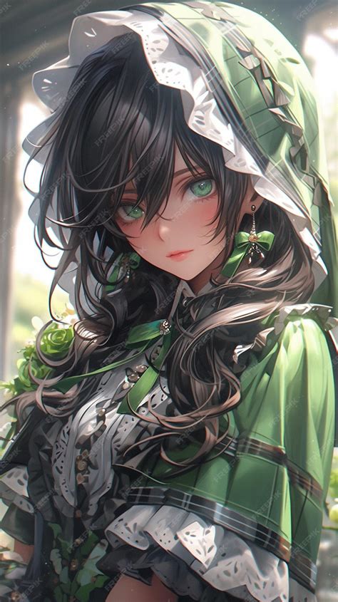 Premium Photo Anime Girl With Green Eyes And A Hood On Generative Ai