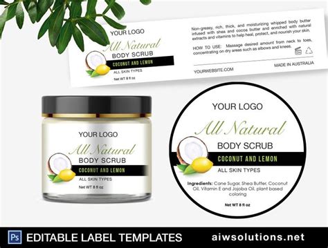 Editable Labels Natural Body Scrub Label Scrubs And Bath Labelcustomized Stickers Natural