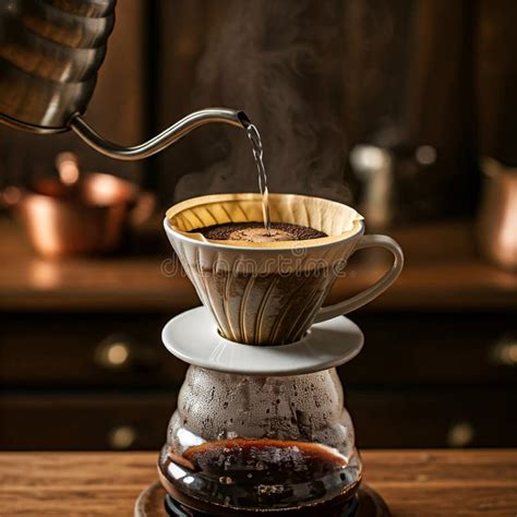 Hot Water Being Poured Over Coffee Grounds In A Pour Over Coffee Maker Stock Illustration