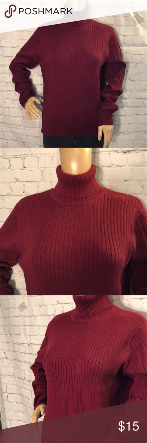 Talbots Burgundy Ribbed Turtleneck Sweater L Turtle Neck Ribbed