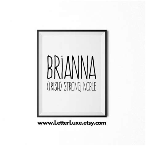 Brianna Name Meaning Art Bria T Printable Baby Shower Etsy New