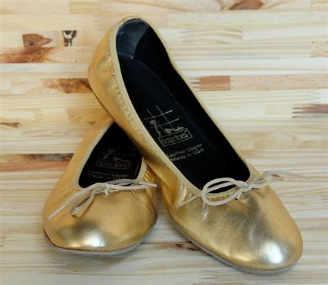 Gold Ballet Flats Vintage 80s Metallic Leather By Factoryhandbook