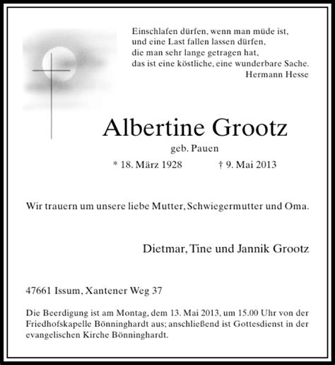 Alle Traueranzeigen F R Albertine Grootz Trauer Rp Online De