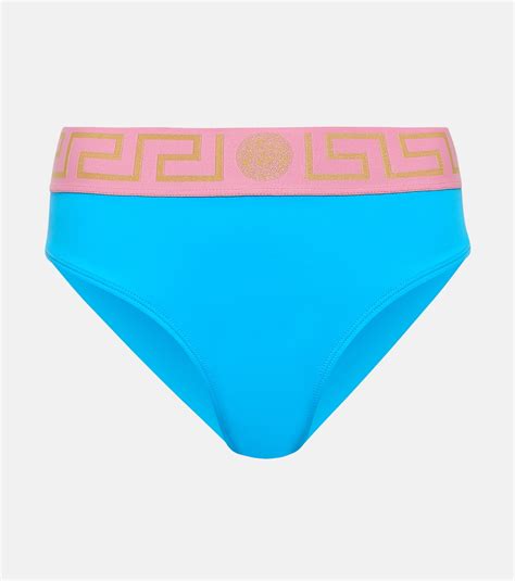 Greca Border Bikini Bottoms In Blue Versace Mytheresa