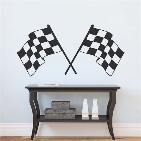 Racing Flags Boys Room Decal Sticker | Kids Bedroom Wall Mural Self Adhesive | Wall Decals ...