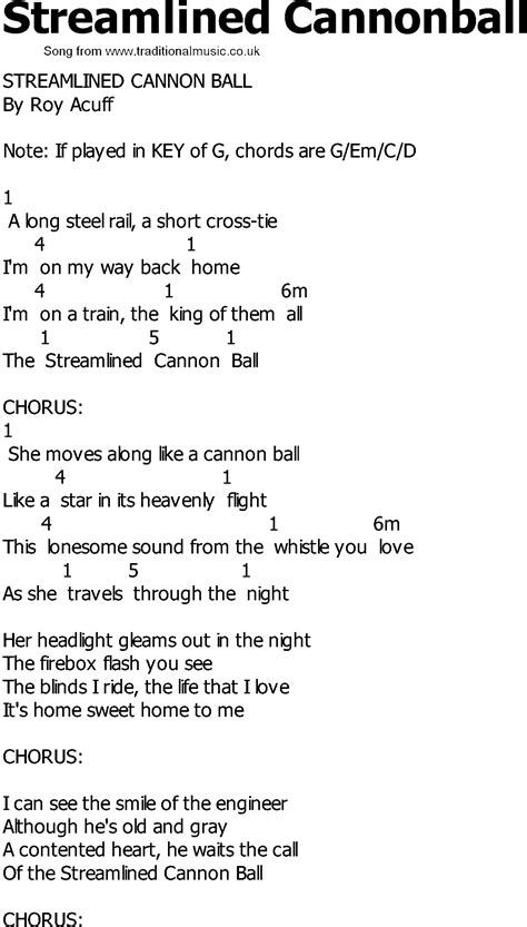 Old Country Song Lyrics With Chords Streamlined Cannonball