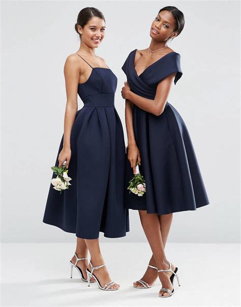 Asos Wedding Scuba Off The Shoulder Midi Prom Dress At 드레스