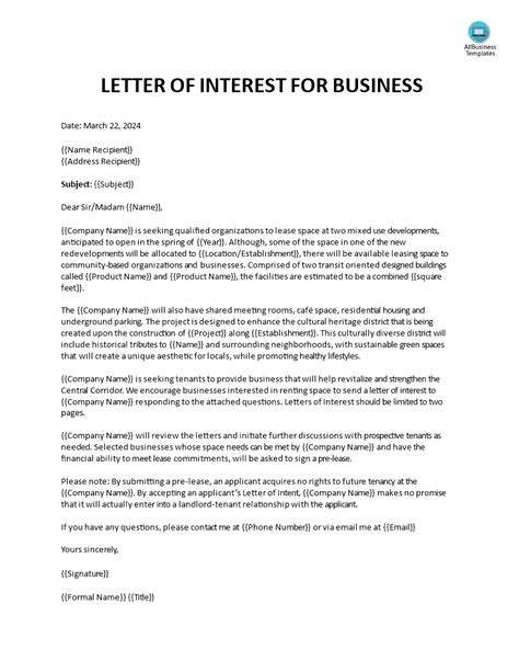 Letter Of Interest For Business Templates At