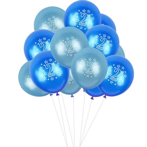 10pcs 4 Colors 2nd Birthday Balloons Happy Birthday Printed 2 Latex Balloons for 2 Years Old ...