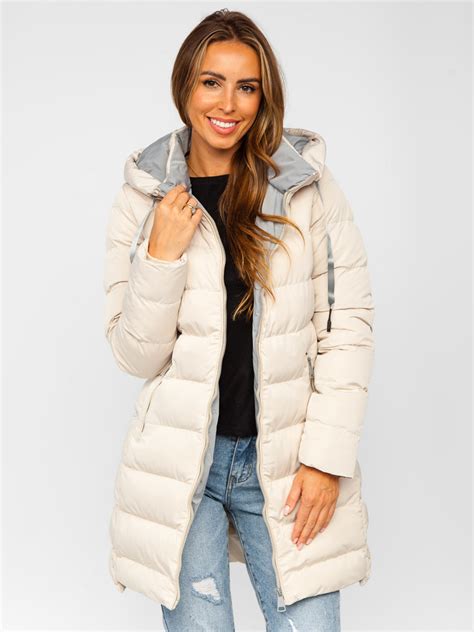 Chaqueta Acolchada Larga Con Capucha De Invierno Para Mujer Beige Bolf