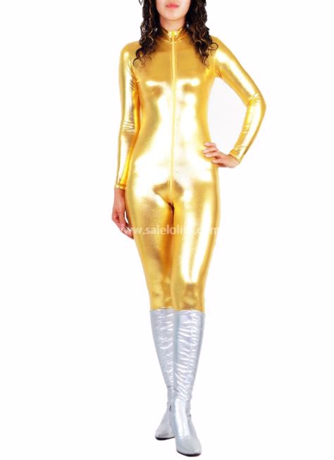 Zentai Suit Womens Golden Shiny Metalic Zentai Suit