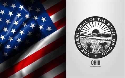 Download wallpapers Seal of Ohio, USA Flag, Ohio emblem, Ohio coat of ...