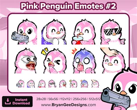 Pink Penguin Twitch Emotes Gun Cozy Sip Cool Pog Lul Scared Etsy