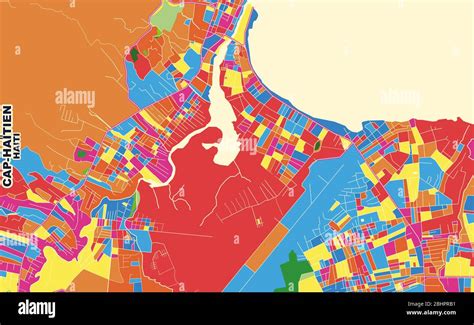 Colorful vector map of Cap Haïtien Nord Haiti Art Map template for